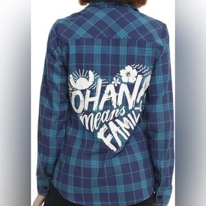 NWOT - Disney Lilo & Stitch Ohana Plaid Blue Woven Button-Up - Size XL